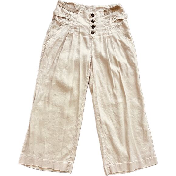 Sundance The Villa Wide Leg Cropped Linen Blend Pants Size 4 Khaki Cream - Picture 2 of 5